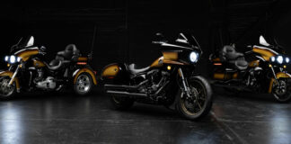 Harley-Davidson's 2024 Tobacco Fade Enthusiast Collection (from left) Tri-Glide, Low Rider ST, and Ultra Limited. Photo courtesy Harley-Davidson.