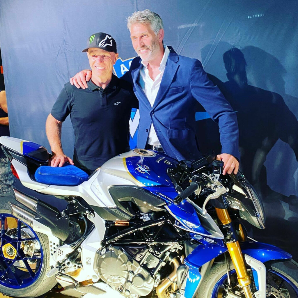 Brian Gillen with Randy Mamola during the launch of the Brutale RR Assen special edition, in September 2023 at Assen.