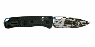 A Josh Hayes Limited Edition Carbon Fiber Benchmade Mini Bugout Pocket Knife. Photo courtesy Quinn Knives.