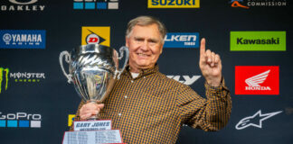 Three-time Pro Motocross 250cc Champion and AMA Hall of Famer Gary Jones with the Gary Jones Trophy. Photo courtesy MX Sports Pro Racing.