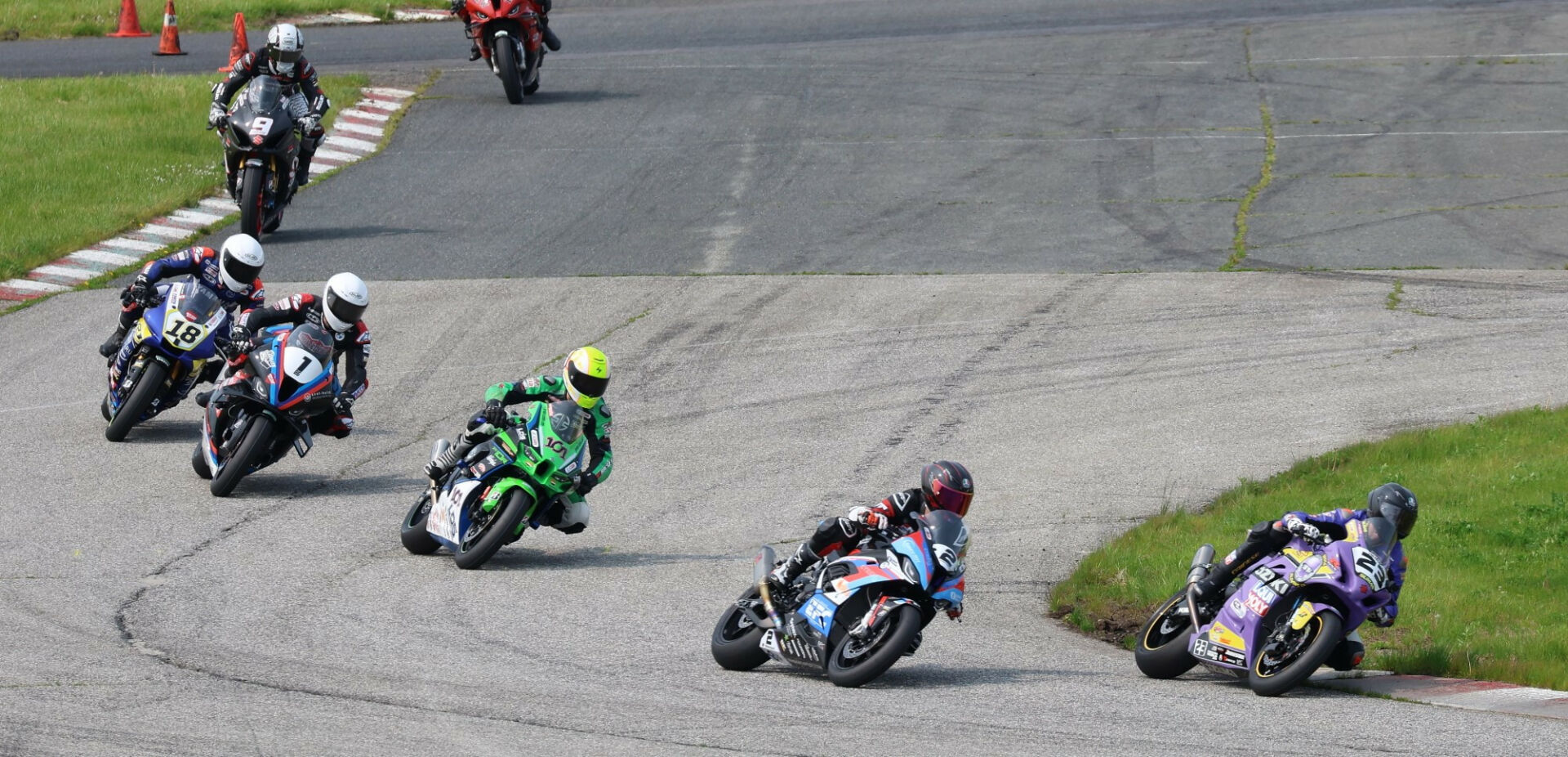 Alex Dumas (23) leading a Canadian Superbike race during the 2023 season. Photo by Rob O'Brien, courtesy CSBK.