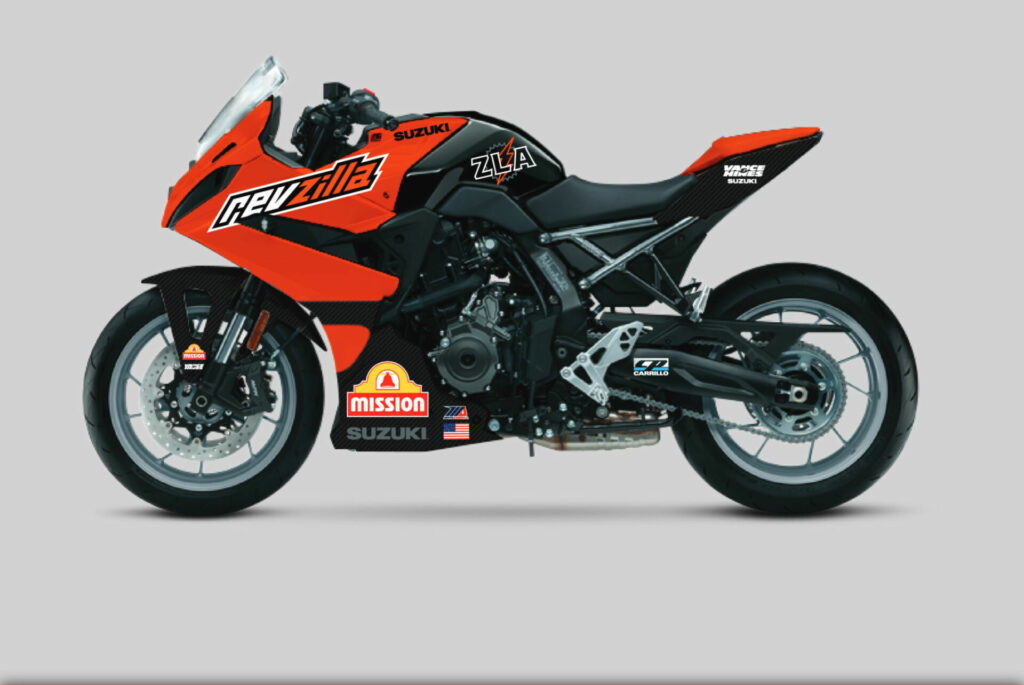 A mock-up of the Vance & Hines Suzuki GSX-8R Rocco Landers will race in MotoAmerica Twins Cup.