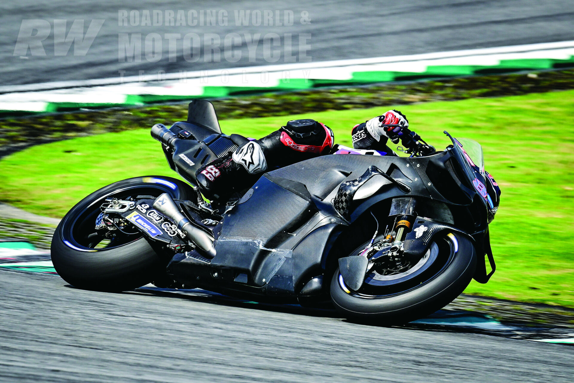 Note the bulging shape of Jorge Martin's 2024 Ducati's bodywork, in addition to wings and other aero add-ons. The new Ducati fairing has bigger diffuser ducts in front of large ground-effect bulges to restrict and accelerate airflow between the fairing and the pavement, creating more downforce and increasing grip.