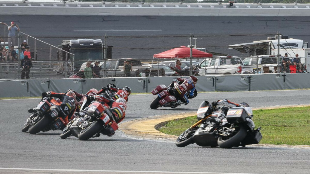 Troy Herfoss leads Kyle Wyman, Tyler O'Hara (hidden), Hayden Gillim, James Rispoli, and Travis Wyman. Photo by Brian J. Nelson, courtesy MotoAmerica.