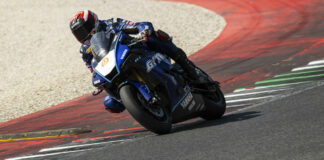 A GYTR-equipped Yamaha YZF-R1 being ridden on a racetrack. Photo courtesy Yamaha Motor Europe.