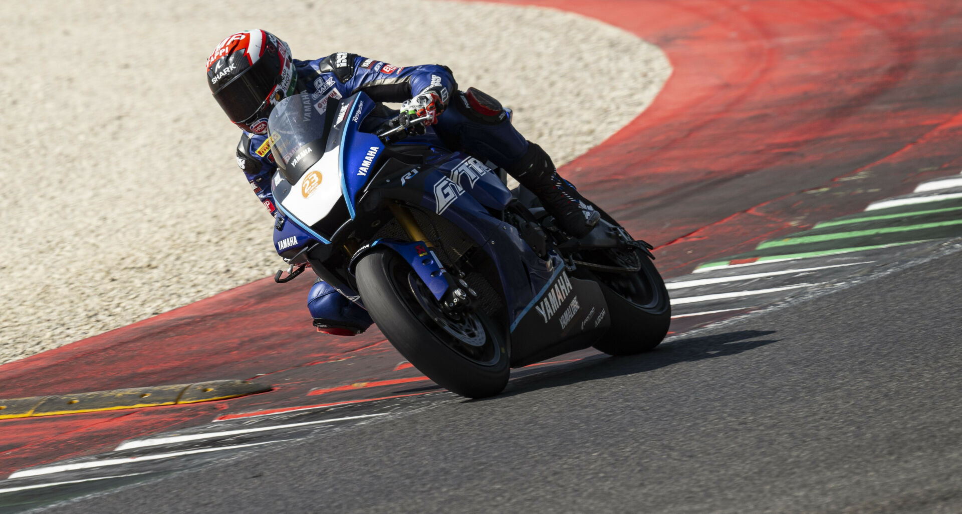 A GYTR-equipped Yamaha YZF-R1 being ridden on a racetrack. Photo courtesy Yamaha Motor Europe.