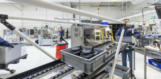 Drive units for electric bicycles going down the new assembly line at Yamaha Motor Manufacturing Europe in France. Photo courtesy Yamaha Motor Europe.