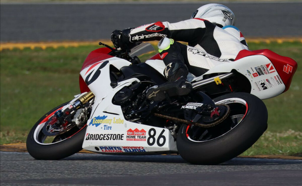Three-time CSBK champ Ben Young (86) was the top Canadian at the Daytona 200 on Saturday, finishing ninth for Team BATTLAX Suzuki. Photo by Colin Fraser, courtesy CSBK.