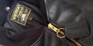 A closeup of the label and zipper of a Vanson leather jacket. Photo courtesy Vanson Leathers.