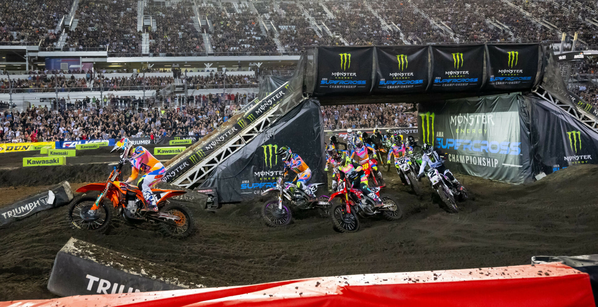 In perfect celebration of the 50th anniversary season of AMA Supercross racing, the Daytona International Speedway is the only venue to host a Supercross race every season, uninterrupted, since the start of the series. Photo courtesy Feld Motor Sports.