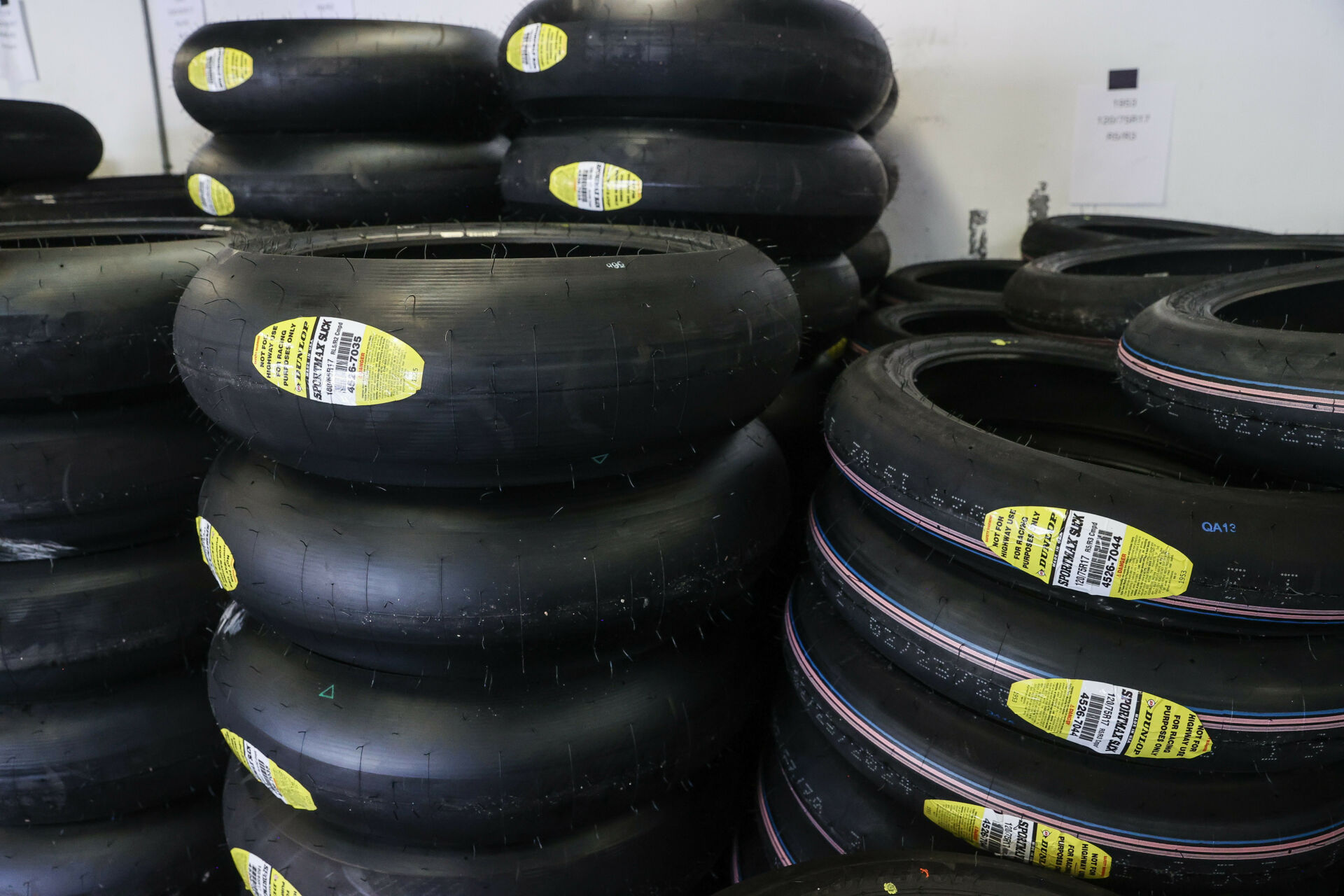 Dunlop Sportmax Slick motorcycle road racing tires. Photo by Brian J. Nelson.