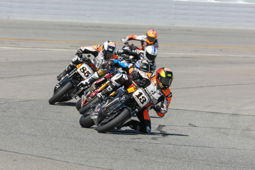 Cory West (13) leading Super Hooligan Race Two at Daytona. Photo by Brian J. Nelson, courtesy Harley-Davidson.