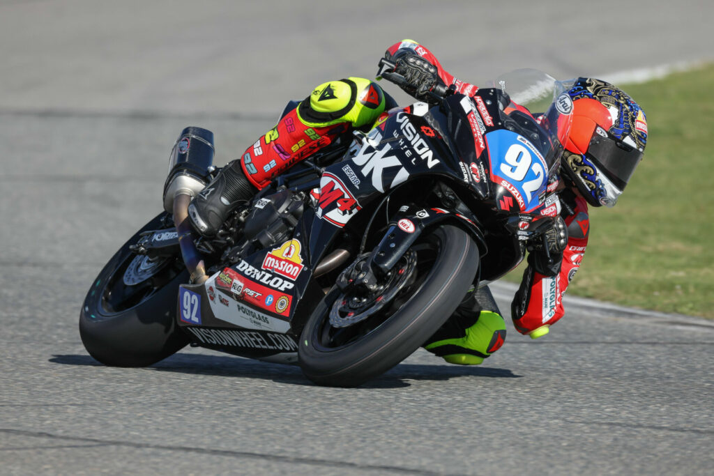 Rossi Moor (92) fought hard for a podium, ultimately finishing fourth in Daytona’s Twins Cup Race 2. Photo by Brian J. Nelson, courtesy Suzuki Motor USA.