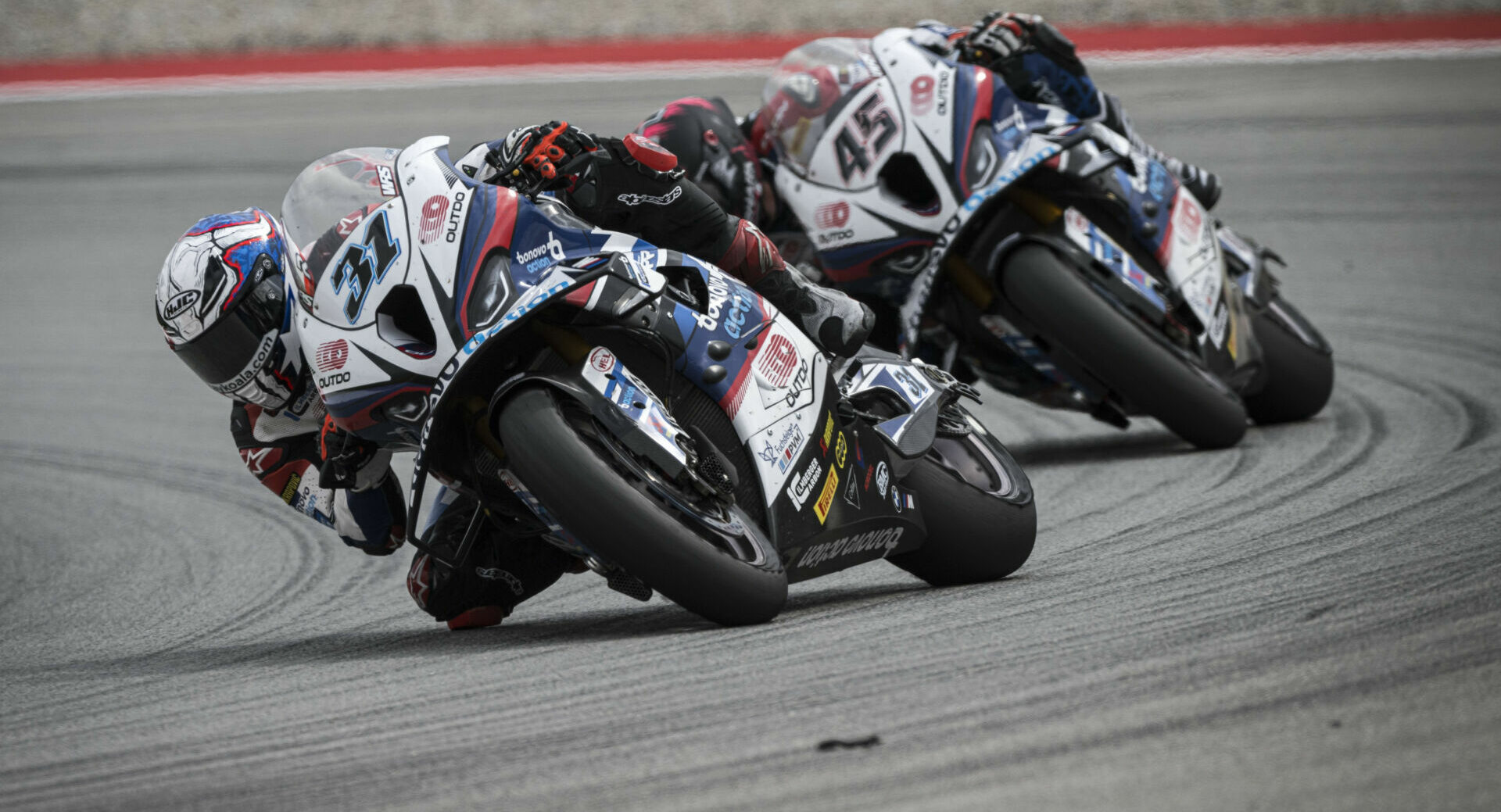 Garrett Gerloff (31) and Bonovo Action BMW teammate Scott Redding (45) at Catalunya. Photo courtesy BMW Motorrad Motorsport.