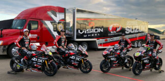 (From left) Richie Escalante, Brandon Paasch, Tyler Scott, and Teagg Hobbs. Photo by Brian J. Nelson, courtesy Suzuki Motor USA, LLC.