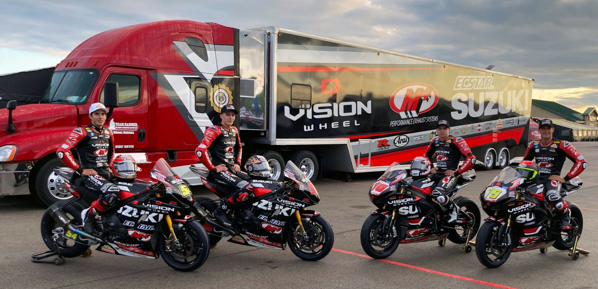 (From left) Richie Escalante, Brandon Paasch, Tyler Scott, and Teagg Hobbs. Photo by Brian J. Nelson, courtesy Suzuki Motor USA, LLC.