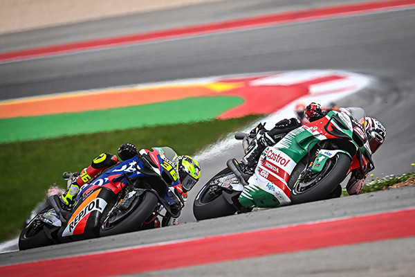 Johann Zarco (5) leads Joan Mir (36). Photo courtesy LCR Honda.