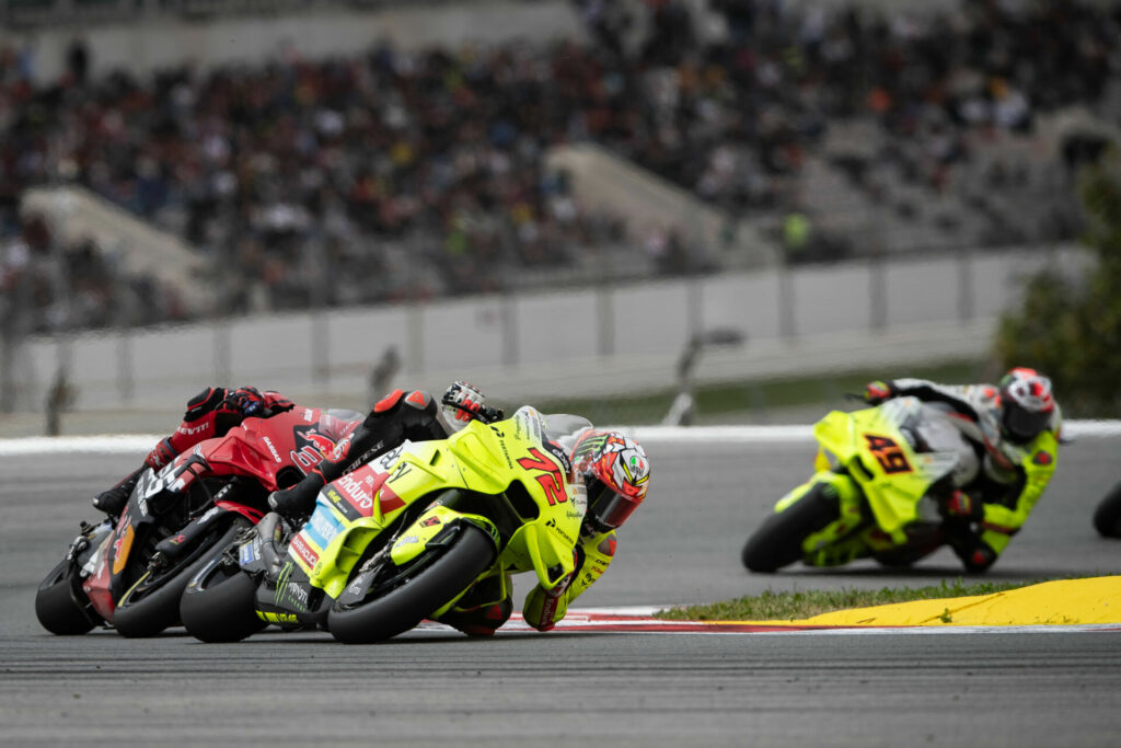 Marco Bezzecchi (72) leads Augusto Fernandez (37) and Fabio Di Giannantonio (49). Photo courtesy VR46 Racing.