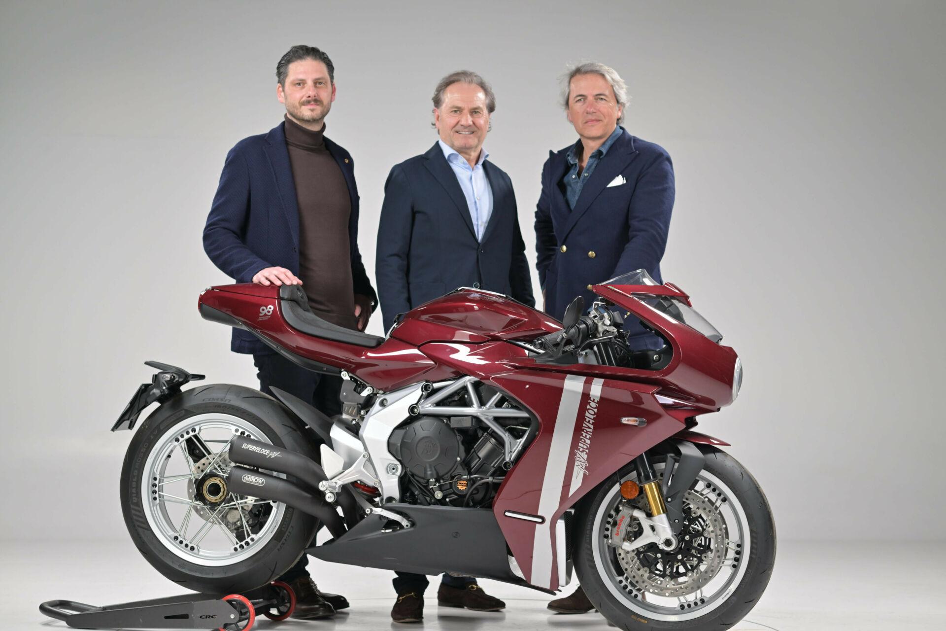 (From left) Luca Martin, Hubert Trunkenpolz, and Filippo Bassoli. Photo courtesy MV Agusta.