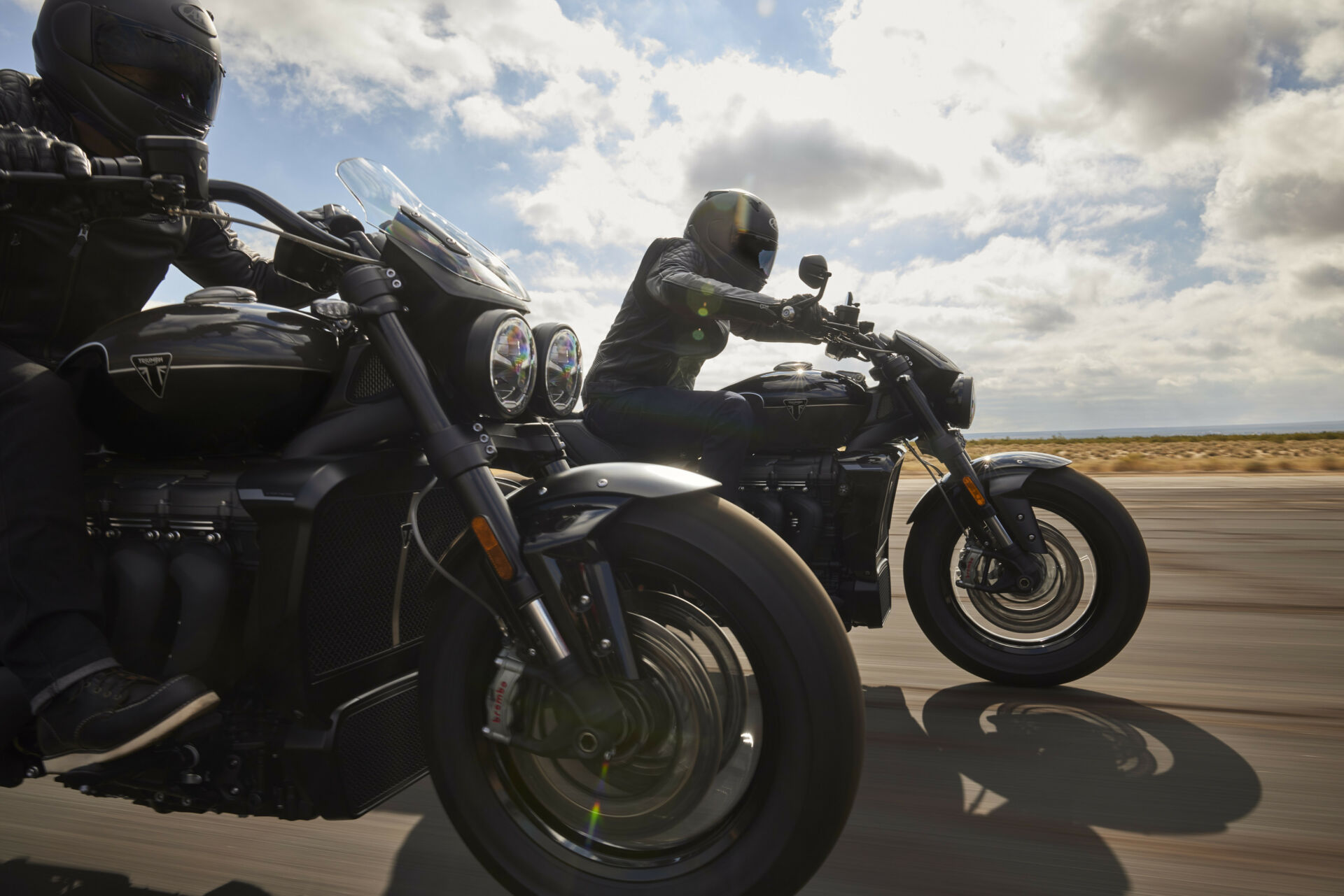 A 2025 Triumph Rocket 3 Storm GT (left) and 2025 Triumph Rocket 3 Storm R (right). Photo courtesy Triumph.