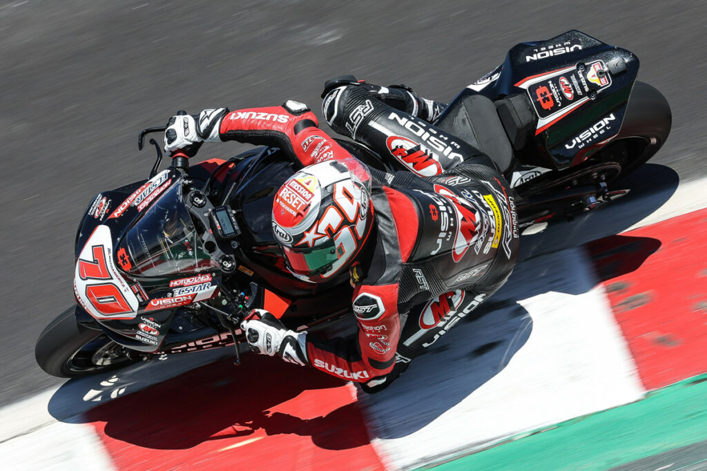 Tyler Scott (70) looks to be in the mix for the 2024 Supersport championship aboard the Suzuki GSX-R750. Photo by Brian J. Nelson, courtesy Suzuki Motor USA, LLC.