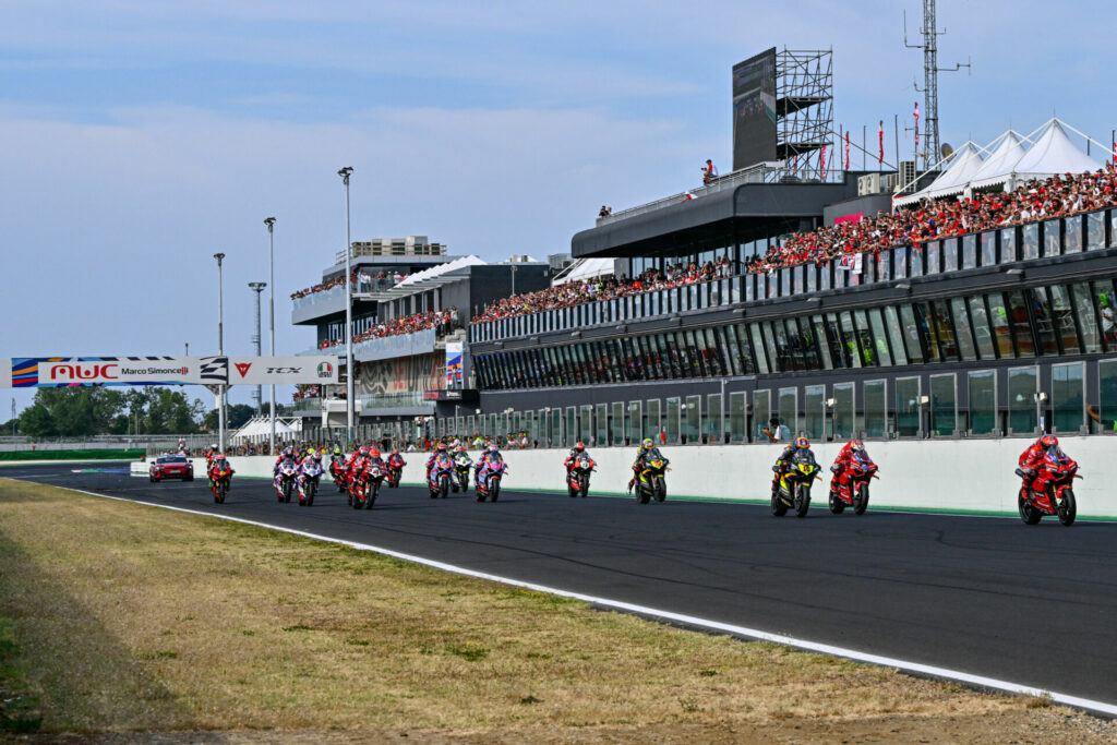 The Race of Champions featuring Ducati stars racing on mechanically identical Panigale V4 sportbikes will return for World Ducati Week 2024. Photo courtesy Ducati.