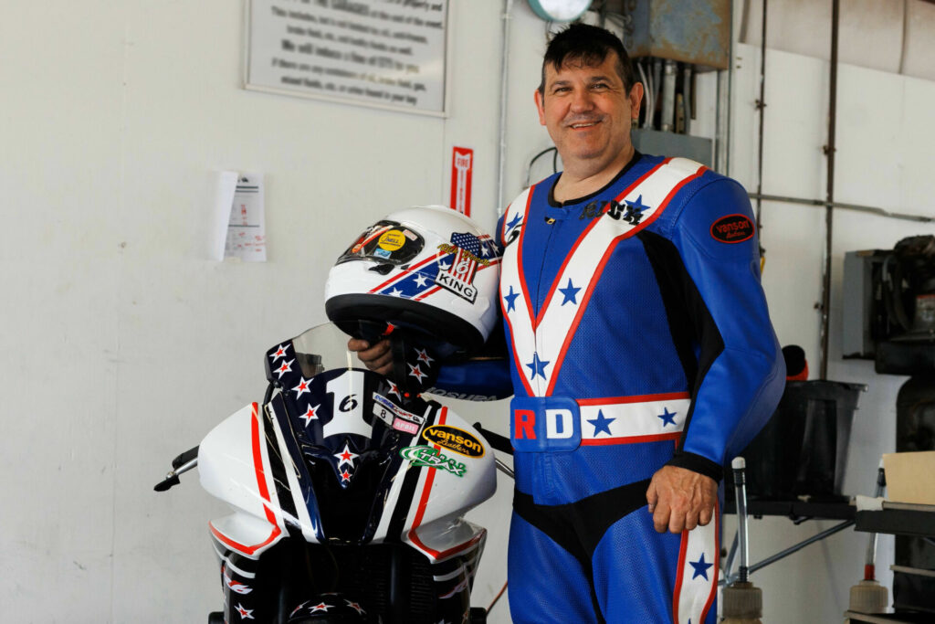 Rick Doucette in his new custom Vanson leathers. Photo by Sam Draiss, courtesy NEMRR.