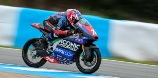 American Kensei Matsudaira (74) took a top-five finish in his ESBK PreMoto3 debut at Jerez. Photo by Benaisa Photography, courtesy Ajevo Nox#27 Racing Team.