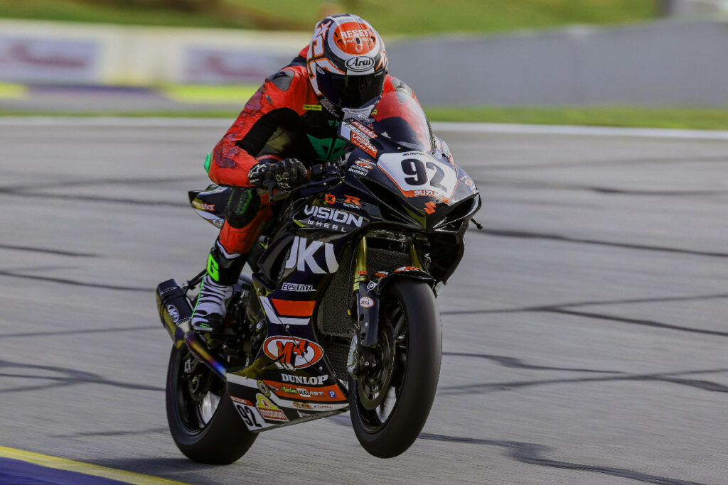 Joel Ohman (92), Team Hammer’s newest rider made his team debut in Supersport at Road Atlanta. Photo by Brian J. Nelson, courtesy Suzuki Motor USA, Inc.