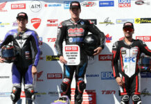 Bridgestone CSBK champion Ben Young (center) also took home the BS Battery Pole Position Championship in 2023, after earning the highest qualifying points tally across the season. Photo by Rob O’Brien, courtesy CSBK.