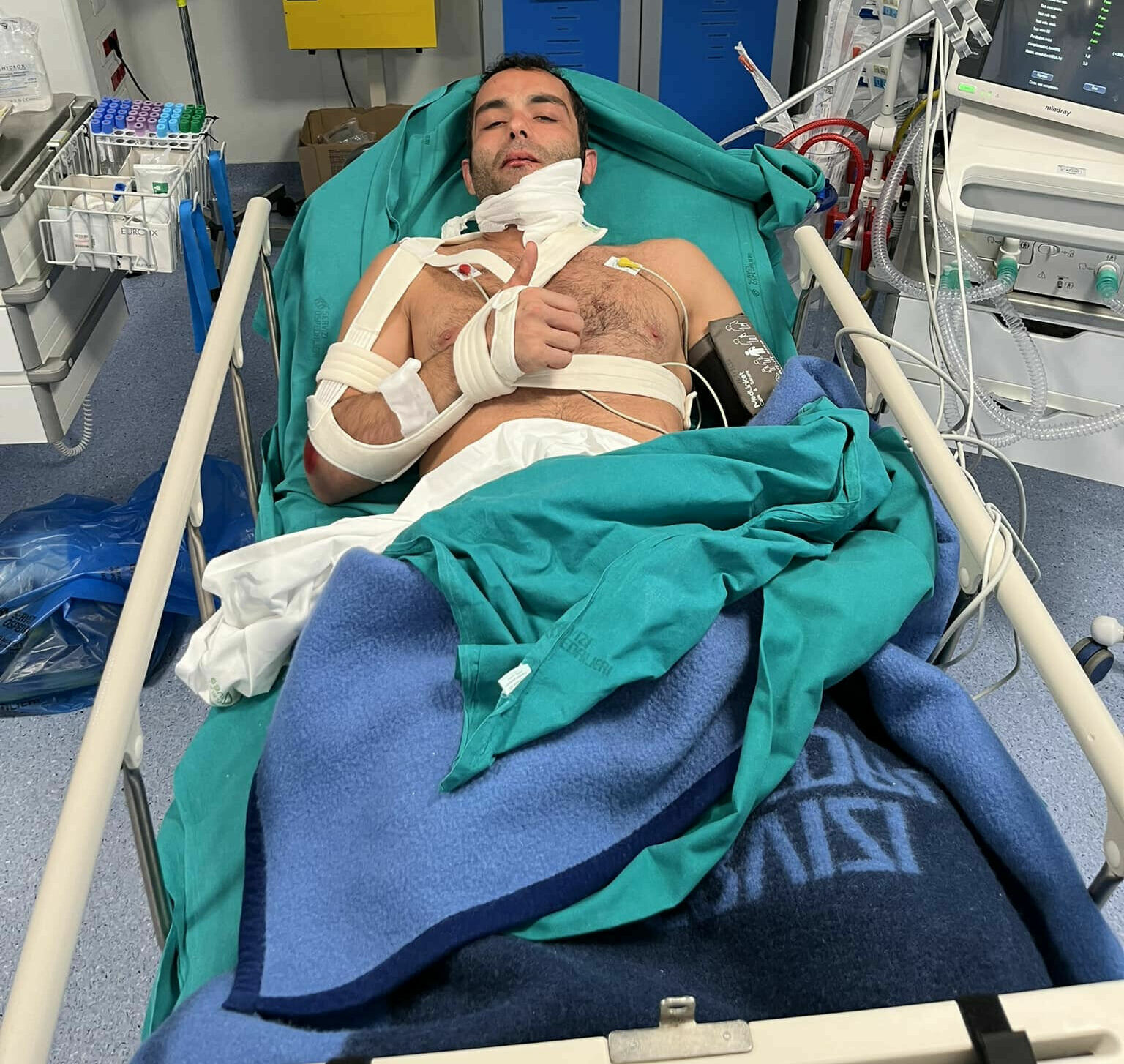 Danilo Petrucci in a hospital bed in Italy. Photo courtesy Danilo Petrucci.