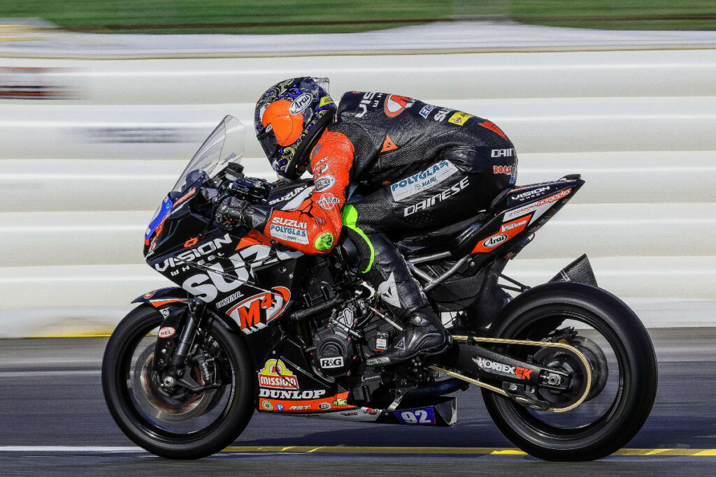 Rossi Moor (92) qualified strong on the GSX-8R and came back to a top-ten result in Race Two. Photo by Brian J. Nelson, courtesy Suzuki Motor USA, Inc.