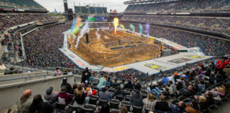 Lincoln Financial Field hosted its first Supercross event, marking the return of the sport to Philadelphia for the first time since 1980. The 43-year gap between 450SX Class events in a city is the longest gap in the sport’s history. The 2024 event marks the first time the 250SX Class has dropped a starting gate in Pennsylvania. Photo courtesy Feld Motor Sports.