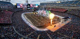 Gillette Stadium provided good racing conditions after rains the day before the event. There was some rain during the 450SX Class Main Event, but the skies cooperated to provide excellent racing. Photo courtesy Feld Motor Sports.