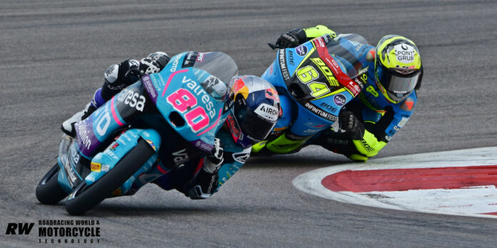 David Alonso (80) leads David Munoz (64) on track at COTA. Photo by Michael Gougis.