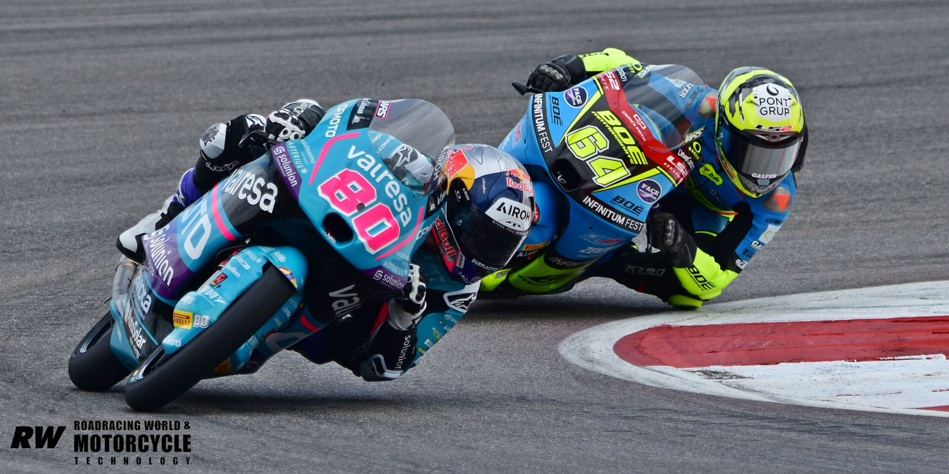 David Alonso (80) leads David Munoz (64) on track at COTA. Photo by Michael Gougis.