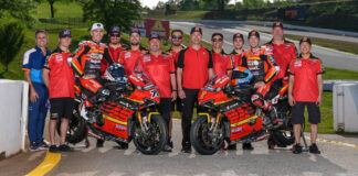 Josh Herrin (2), Loris Baz (76), and the entire Warhorse HSBK Racing Ducati Superbike team. Photo by Brian J. Nelson.