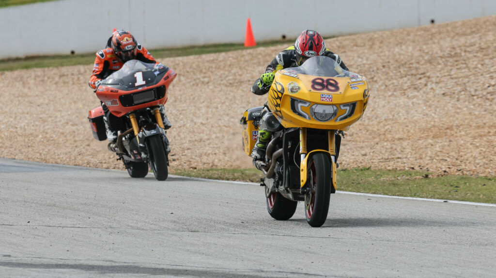 Max Flinders (88) leads Hayden Gillim (1) during King Of The Baggers Race Two at Road Atlanta. Photo by Brian J. Nelson.