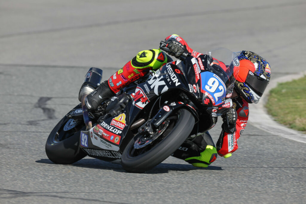 Rossi Moor (92) on his new Vision Wheel M4 ECSTAR Suzuki GSX-8R racebike. Photo by Brian J. Nelson.