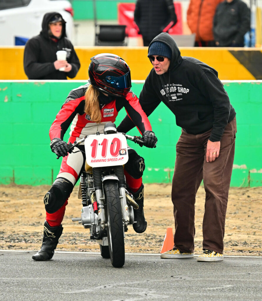 Caroline Patterson (110) prepares for a race at the Willow Springs Grand Prix. Photo by CaliPhotography.com, courtesy Willow Springs Grand Prix.