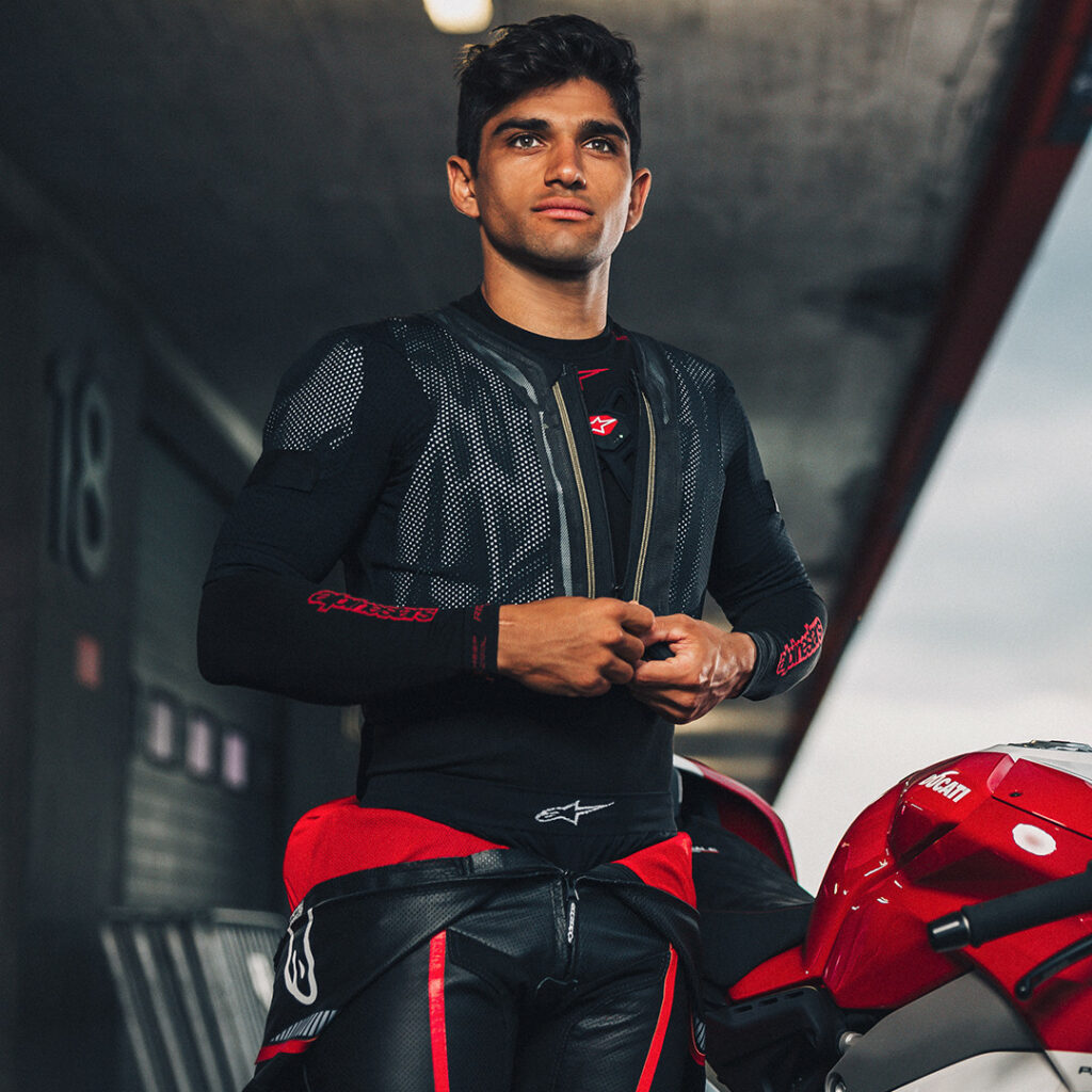 MotoGP racer Jorge Martin wearing an Alpinestars Tech-Air 7X airbag system. Photo courtesy Alpinestars.