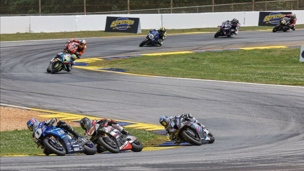 The battle for the Superbike win came down to Gagne (1) vs. Fong (50) and Beaubier (60). Photo by Brian J. Nelson. 