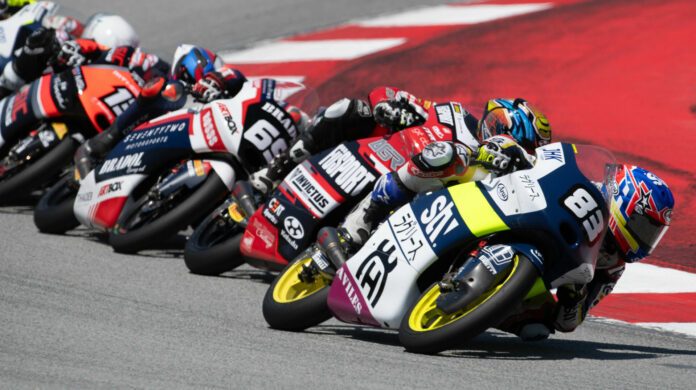 Alvaro Carpe (83) won FIM JuniorGP World Championship Race One at Catalunya. Photo courtesy Dorna.