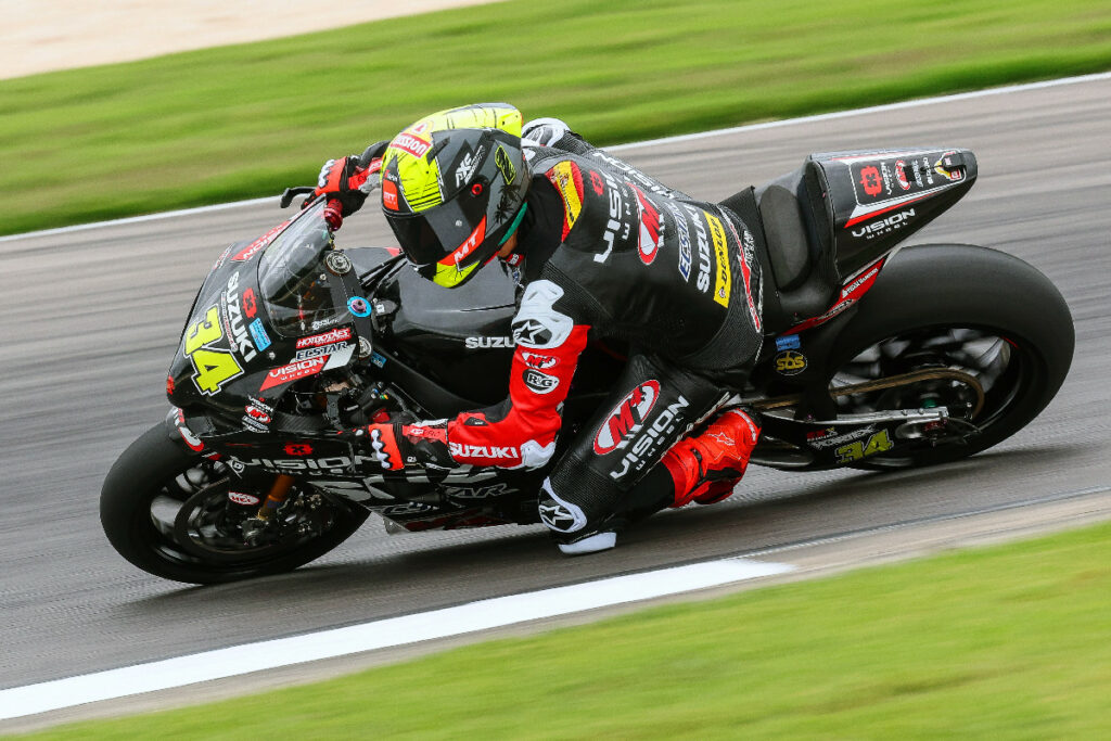 Defending MotoAmerica Supersport champion Xavi Forés (34), subbing for the injured Richie Escalante, adapted quickly to the Superbike class at Barber. Photo by Brian J. Nelson, courtesy Suzuki Motor USA, LLC.