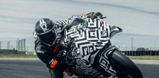 A test rider at speed on a KTM 990 RC R prototype. Photo courtesy KTM.