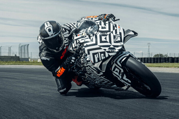 A test rider at speed on a KTM 990 RC R prototype. Photo courtesy KTM.