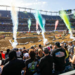 Empower Field at Mile High provided clear skies and great racing. The track’s planned sand section was eliminated; instead, the sand was mixed into the entire track to help retain moisture in the hardpack dirt. Photo courtesy Feld Motor Sports.