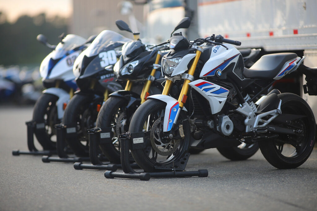 Baxley Sport Chocks in use at a California Superbike School. Photo courtesy California Superbike School.