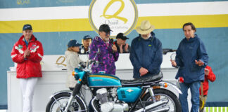 A 1968 Honda CB750 Factory Prototype, owned by Vic World, was selected as this year’s “Best of Show” winner. Photo courtesy The Quail Motorcycle Gathering.