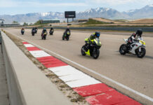 Riders battle for position during Round 1 of the Utah Motorcycle Law Masters of the Mountains race series. Photo by Drive-By Shootings Photography, courtesy UtahSBA.